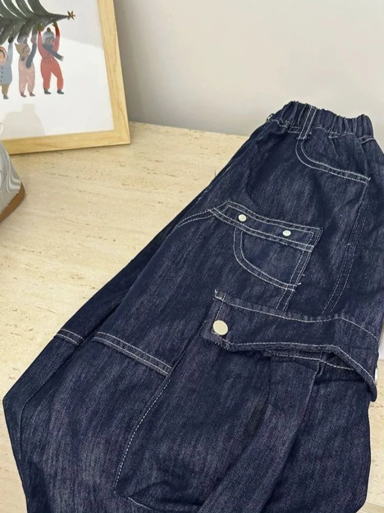 2025 New Boys' Solid Color Jeans - Loose Fit Straight Leg Kids' Long Pants with Pockets, Trendy & Stylish Denim for Active Boys