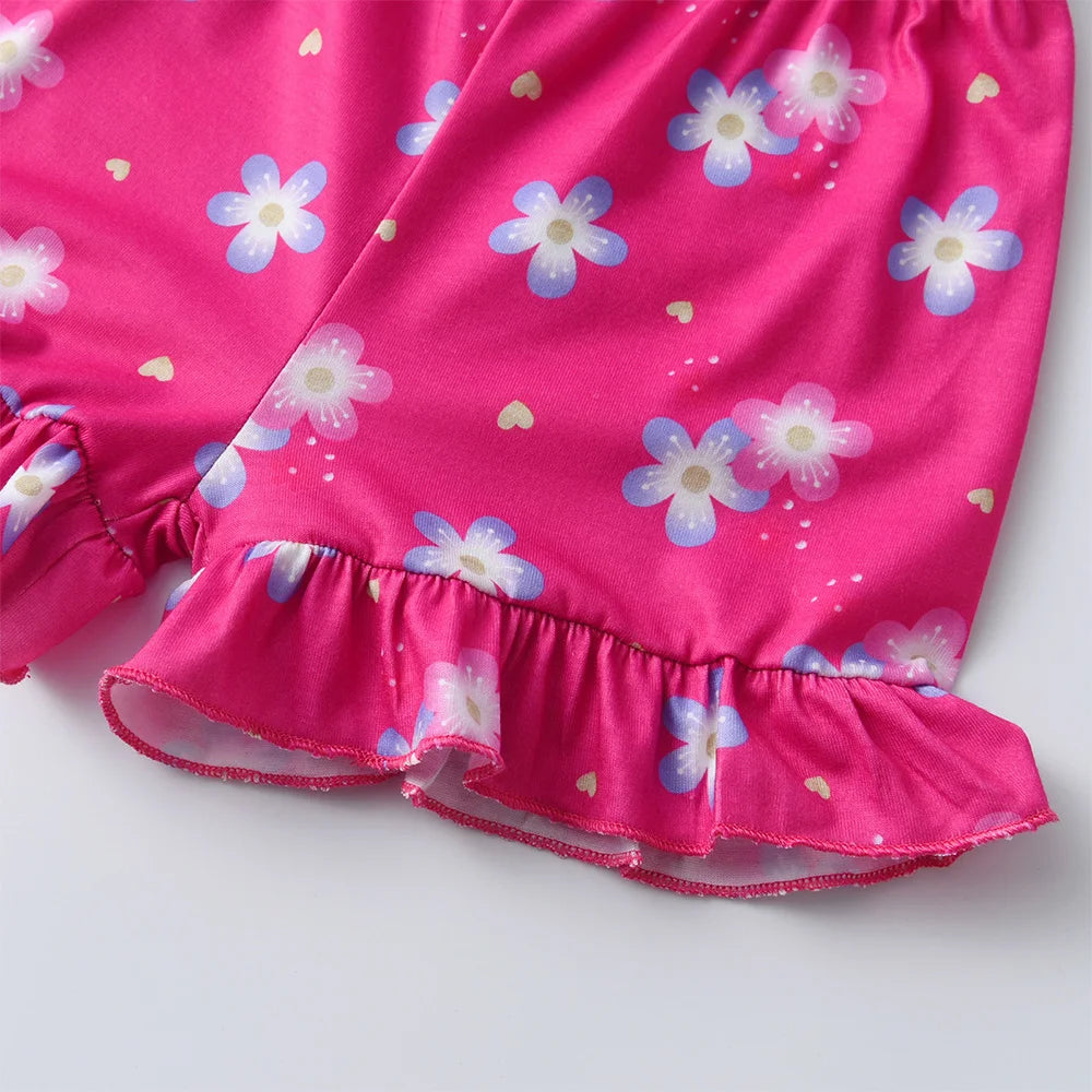 VIKITA Children Clothing Sets for Summer Kids Unicorn Flower Print Short Sleeve T Shirts and Shorts 2 Pcs Suit Clothes Sets