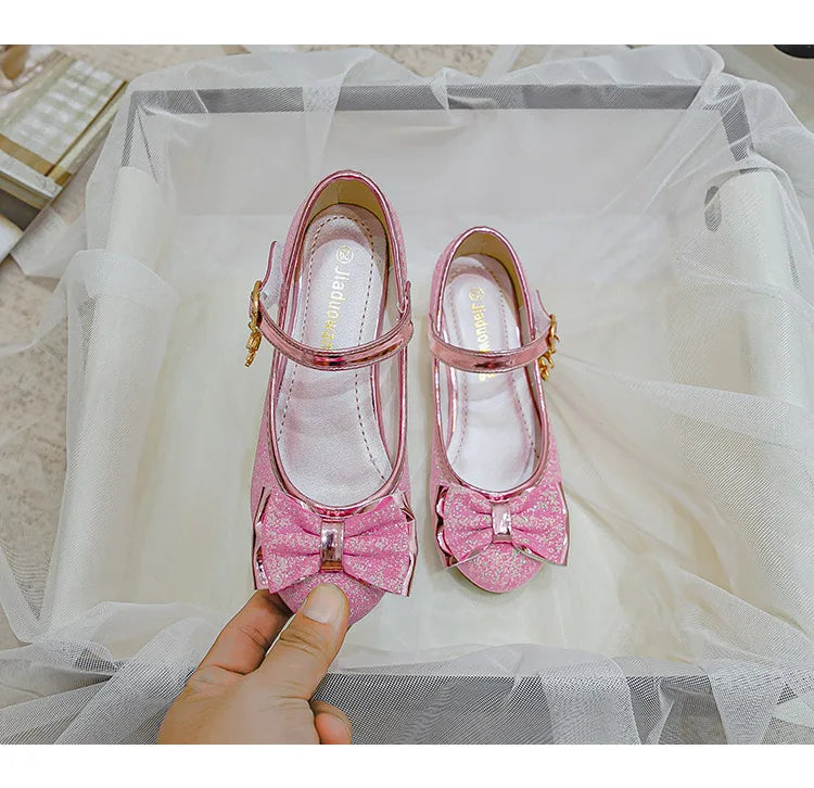 Girls Sandals Rhinestone Butterfly Latin Dance Kids Shoes Children High Heel Princess Shoes Glitter Leather Party Dress Wedding