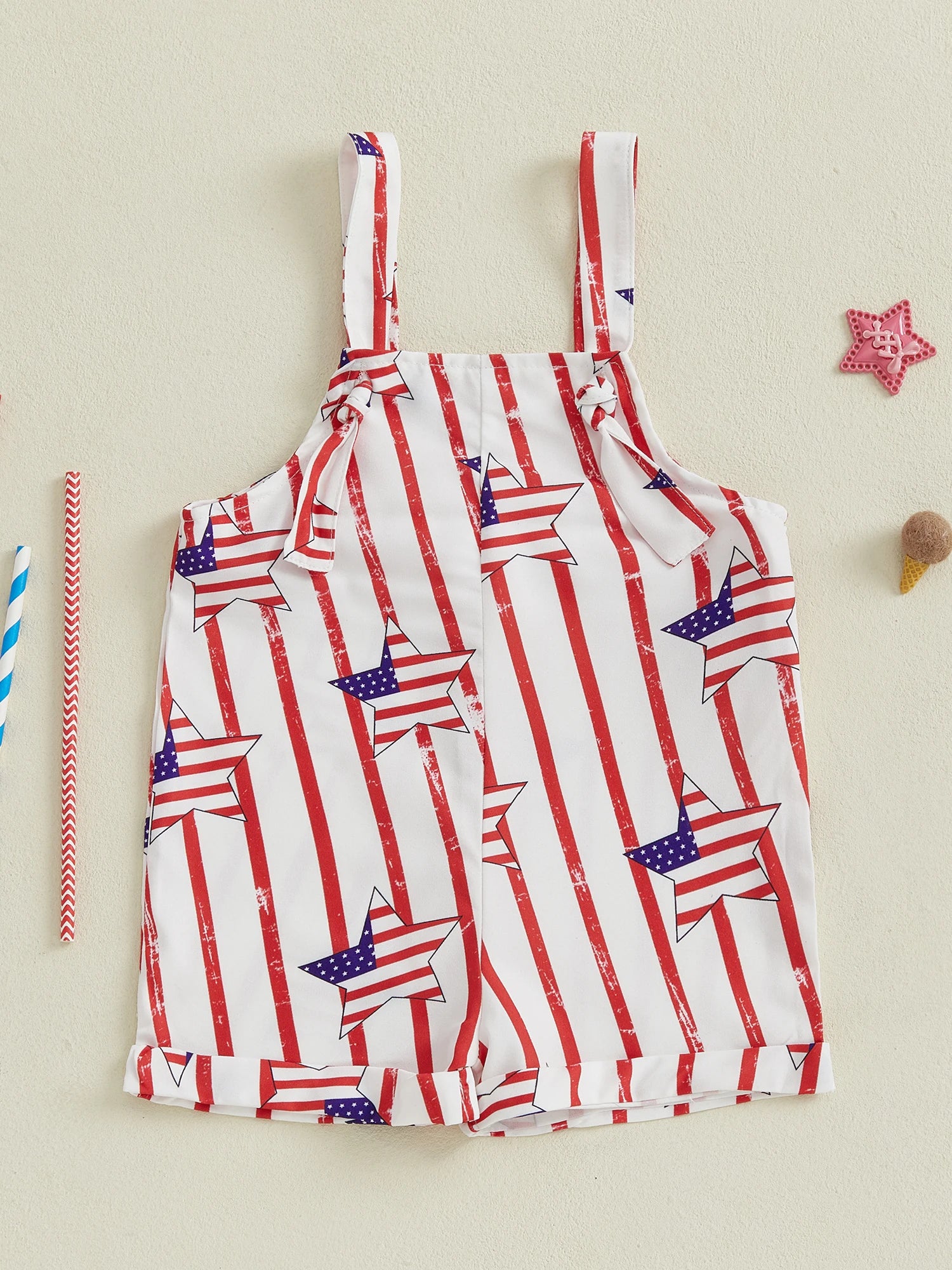 Infant Boys Patriotic Rompers American Flag Print Sleeveless Summer Bodysuits Jumpsuits for Independence Day