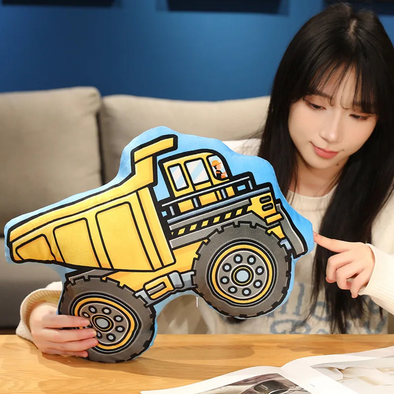Stuffed Transporter Plush Pillow Soft Printing Multi-functional Bulldozer Forklift Crane Excavator Road Roller Tramcar Men Gift
