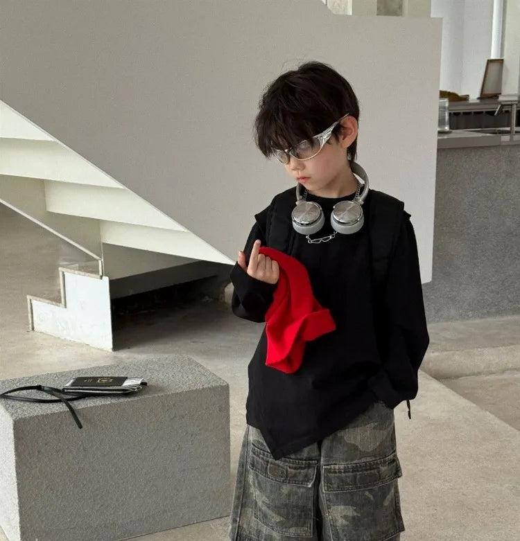 Boys' Vintage Hip-Hop CAMO Wide-Leg Jeans Kids' Spring Autumn 2025 New Release Medium-Large Denim Pants