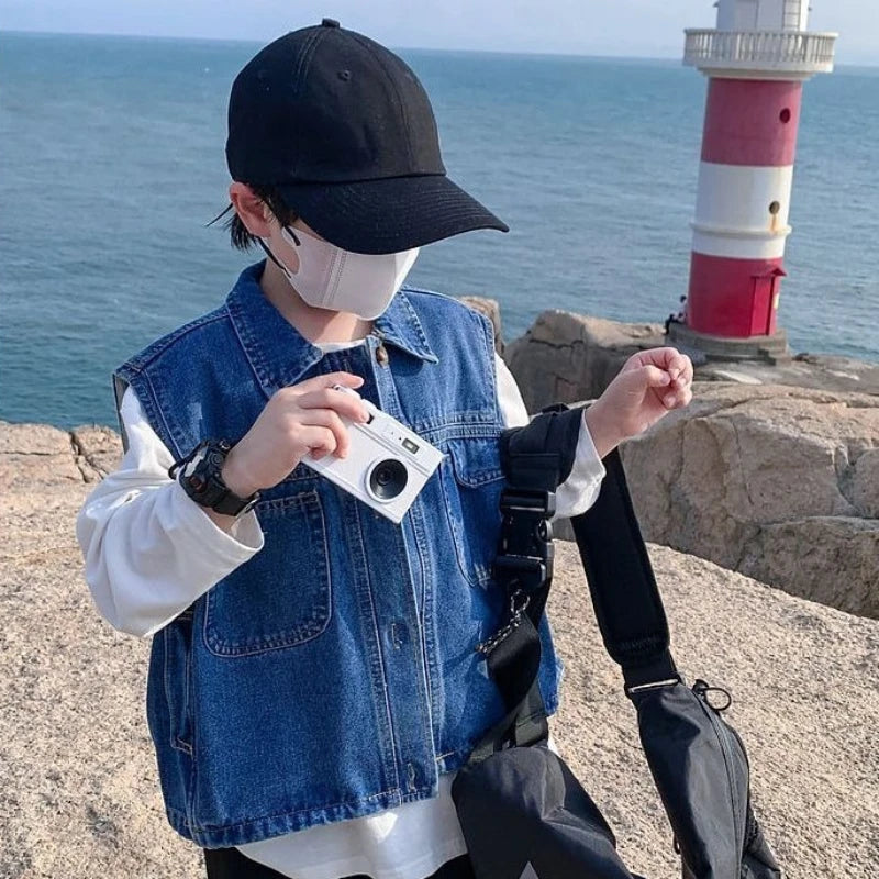 2025 New Boys Denim Vest Sleeveless Toddler Boys Spring Autumn Stylish Kids Jacket