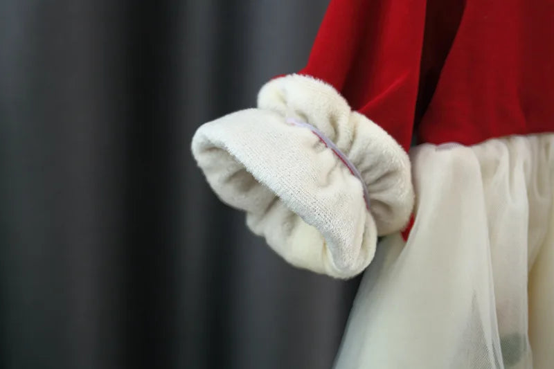 Autumn And Winter New Red Christmas Party Baby Girl Princess Dress, Sweet Bow Thickened Children'S Long Sleeved Clothes