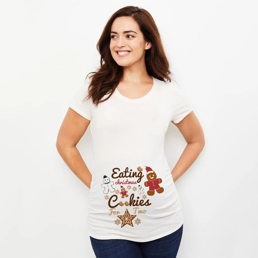 Eating christmas cookies for two Pregnant T shirt Women Maternity Blouse Christmas Maternity Shirts Pregnancy women Clothes