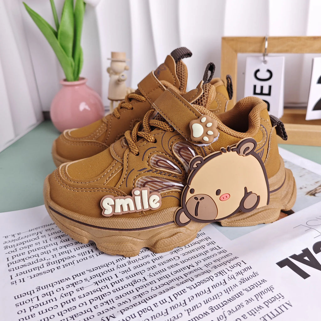 Kids'Casual Shoes Children Cartoon PU Leather Spring Fashion Outdoor Sneakers Breathable Anti-slip Purple Khaki Size 26-37