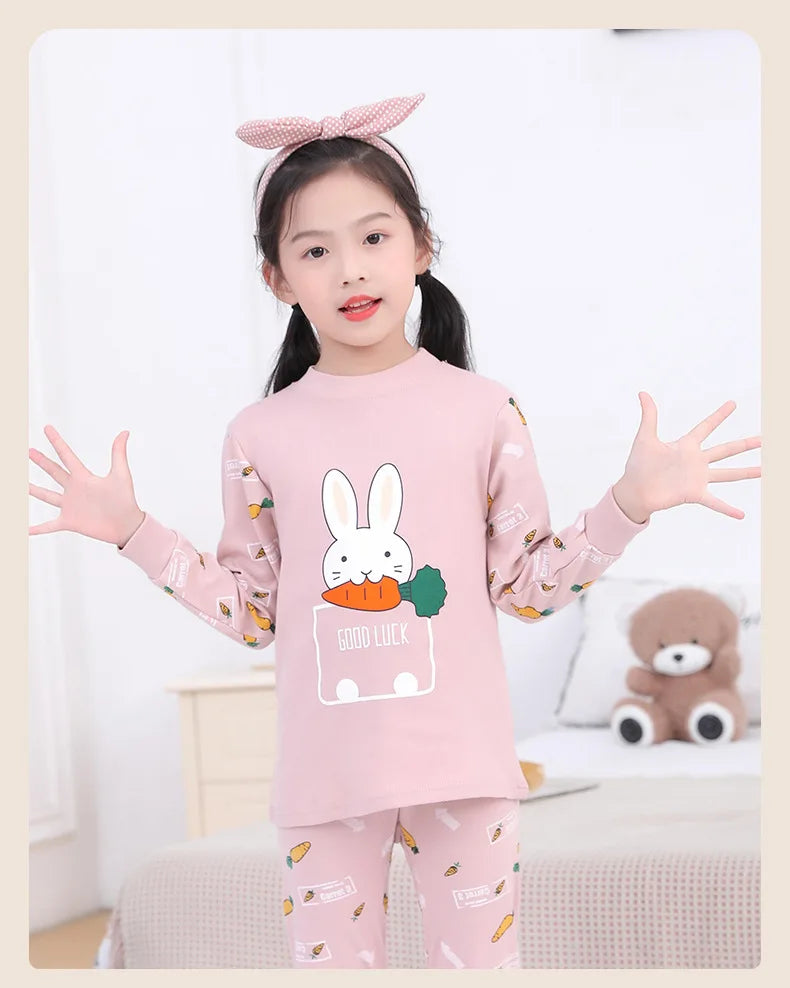 Children's Autumn Clothes and Pants Pure Cotton Set for Boys and Girls Warm Underwear Cartoon Pattern Children's Pajamas Set