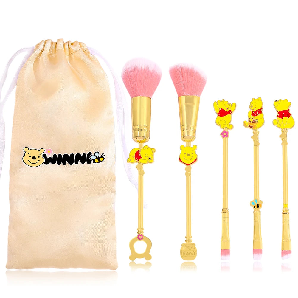 5pcs Winnie the Pooh makeup brush set, metallic texture, cartoon cute Winnie the Pooh eye shadow brush makeup brush