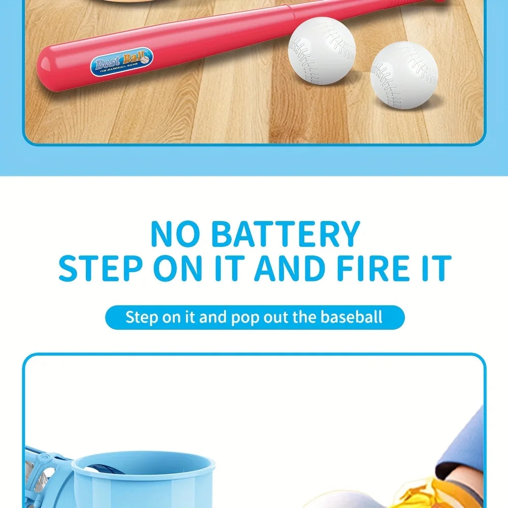 Baseball Tee T-Ball Set for Kids Toddler Baseball Set with Step-On Pitching Machine Pop Up Balls Outdoor Christmas Gift for Boys