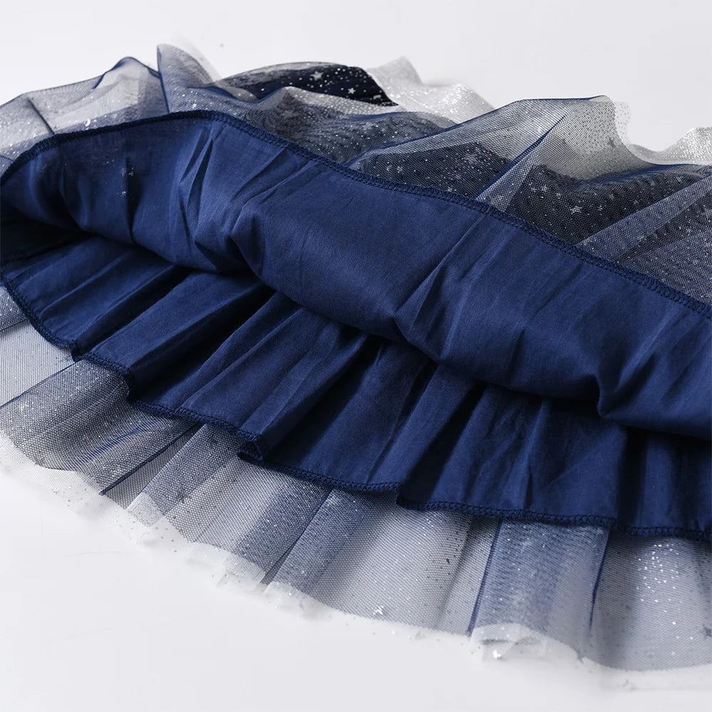 VIKITA Girls Gradient Dress Kids Star Sequined Appliqued Shiny Princess Dresses Kids Mini Ballet Mesh Skirts Children Clothes