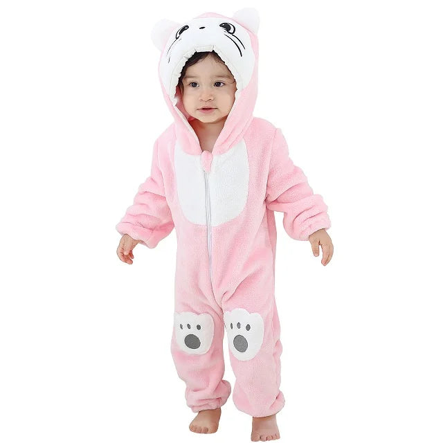 MICHLEY Halloween Costume Infant Baby Clothes Rompers Winter Flannel Hooded Bodysuits Pajamas Animals Overall Jumpsuit For Bebe