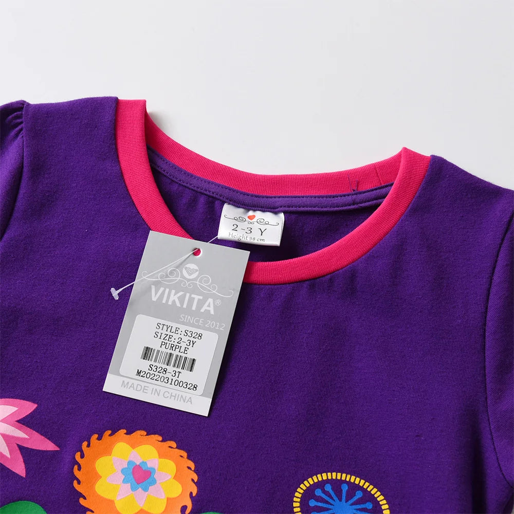 Kids Purple Floral Print Short Sleeve T Shirt Kids Cotton Casual Animal Print Tops and Tees Toddlers Casual Outdoor Trips Wear