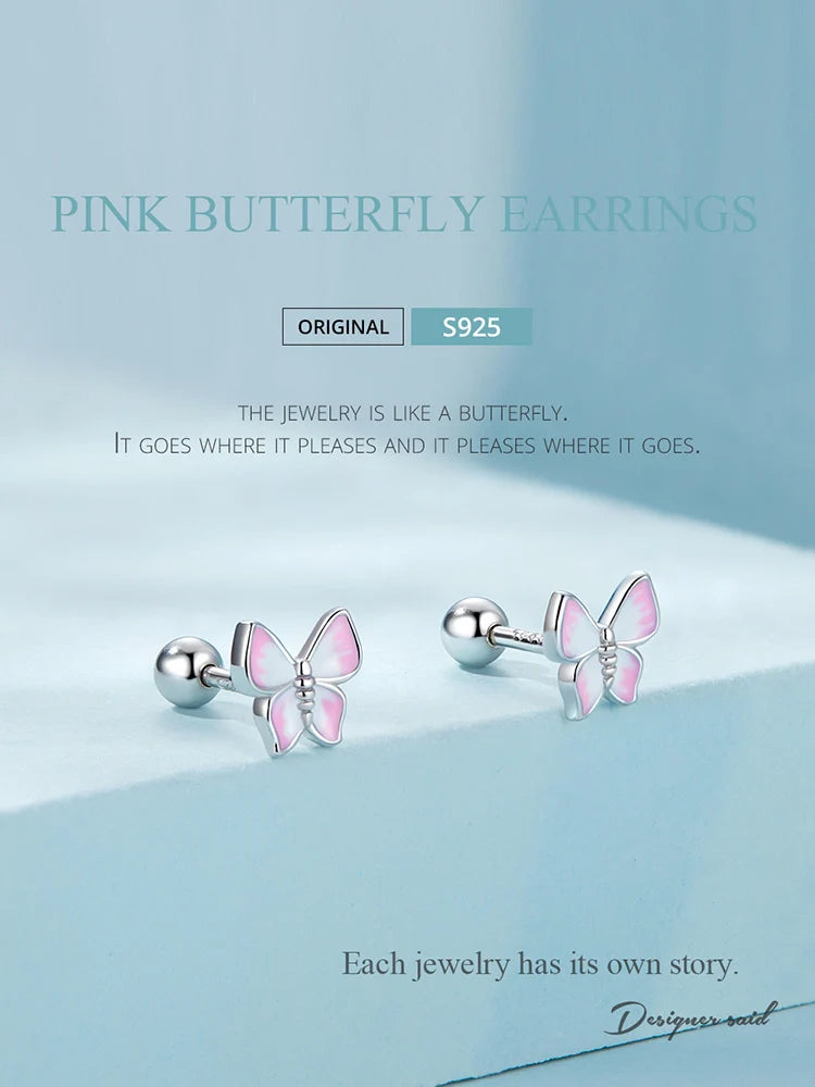 Bamoer 925 Sterling Silver Luxury Girl Earrings Rainbow Butterfy Cute Fancy Funny Ear Stud Original for Women Party Fine Jewelry