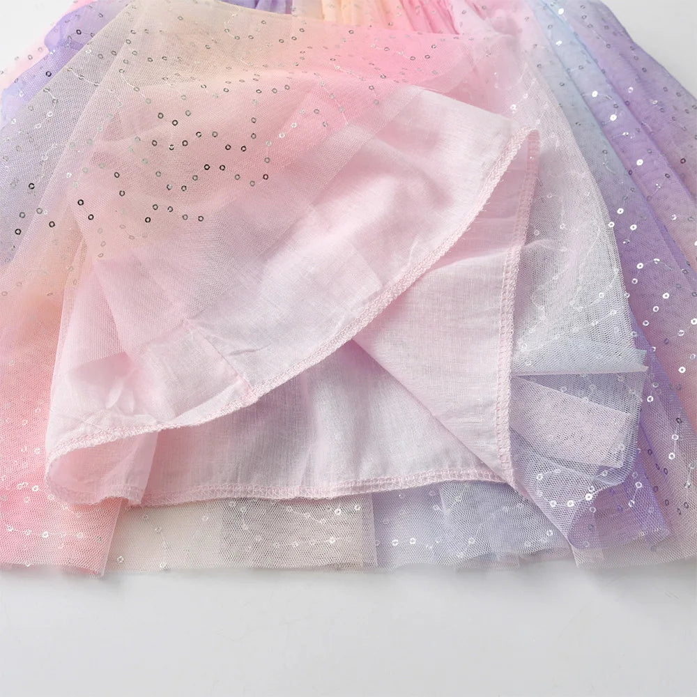 VIKITA Kids Flare Sleeve Summer Dress Girls Unicorn Flower Print Dresses Girls Pink Princess Birthday Party Gradient Cute Dress