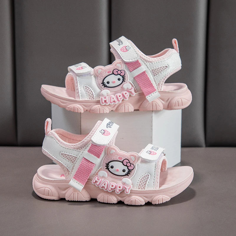 Summer Bestsellers Sanrio Kuromi's New Cute Color-blocked Flat Mesh Breathable and Anti-slip Cartoon Flip-flops for Girls