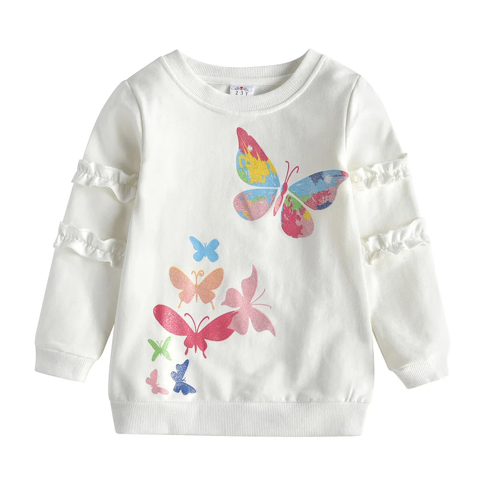 VIKITA Kids Hoodies Sweatshirts Girls Butterfly Print Autumn Spring Cotton Casual Tops Kids Pullover Sports Sweatshirts 3-12 Yrs