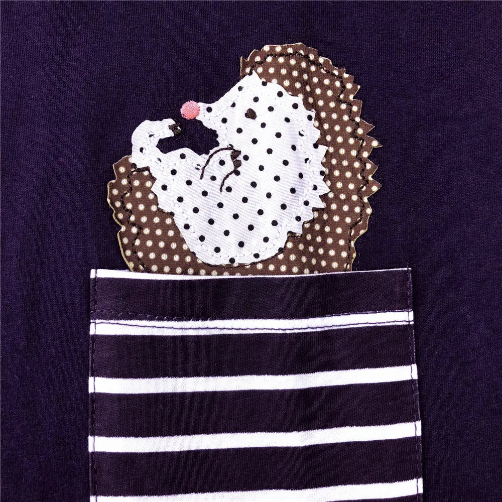 VIKITA Children Cartoon Dress Girls Cotton Casual Daily Autumn Spring Dress with Pockets Kids Straight Dresses Kids Clothes