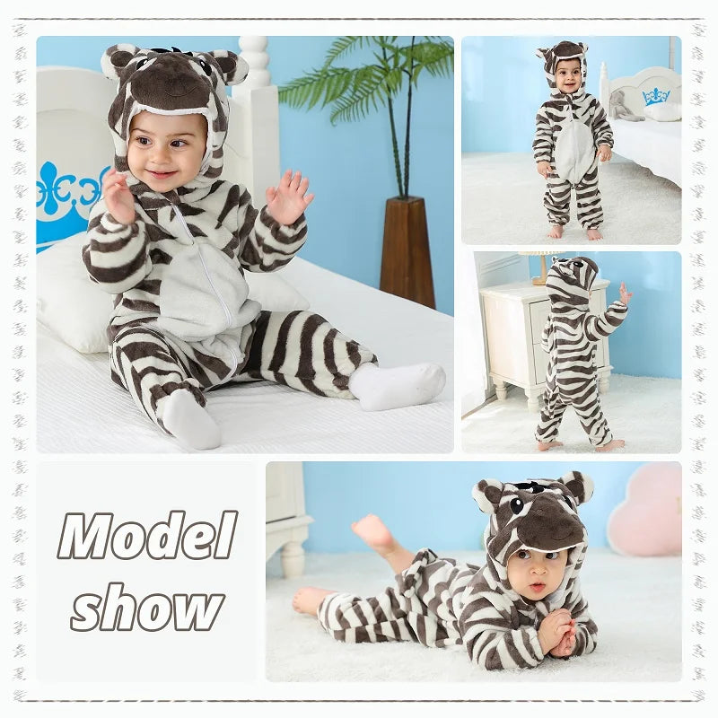 MICHLEY Halloween Costume Infant Baby Clothes Rompers Winter Flannel Hooded Bodysuits Pajamas Animals Overall Jumpsuit For Bebe