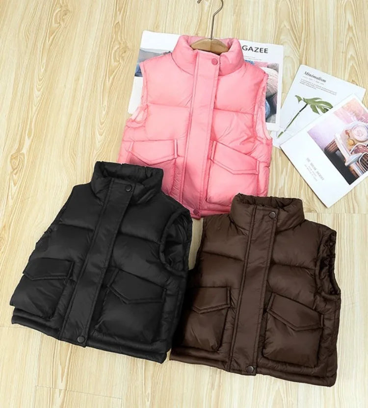 Autumn Winter New Kids' Korean Style Thickened Cotton Vest for Medium Large Children Students Fashion Outerwear Jacket