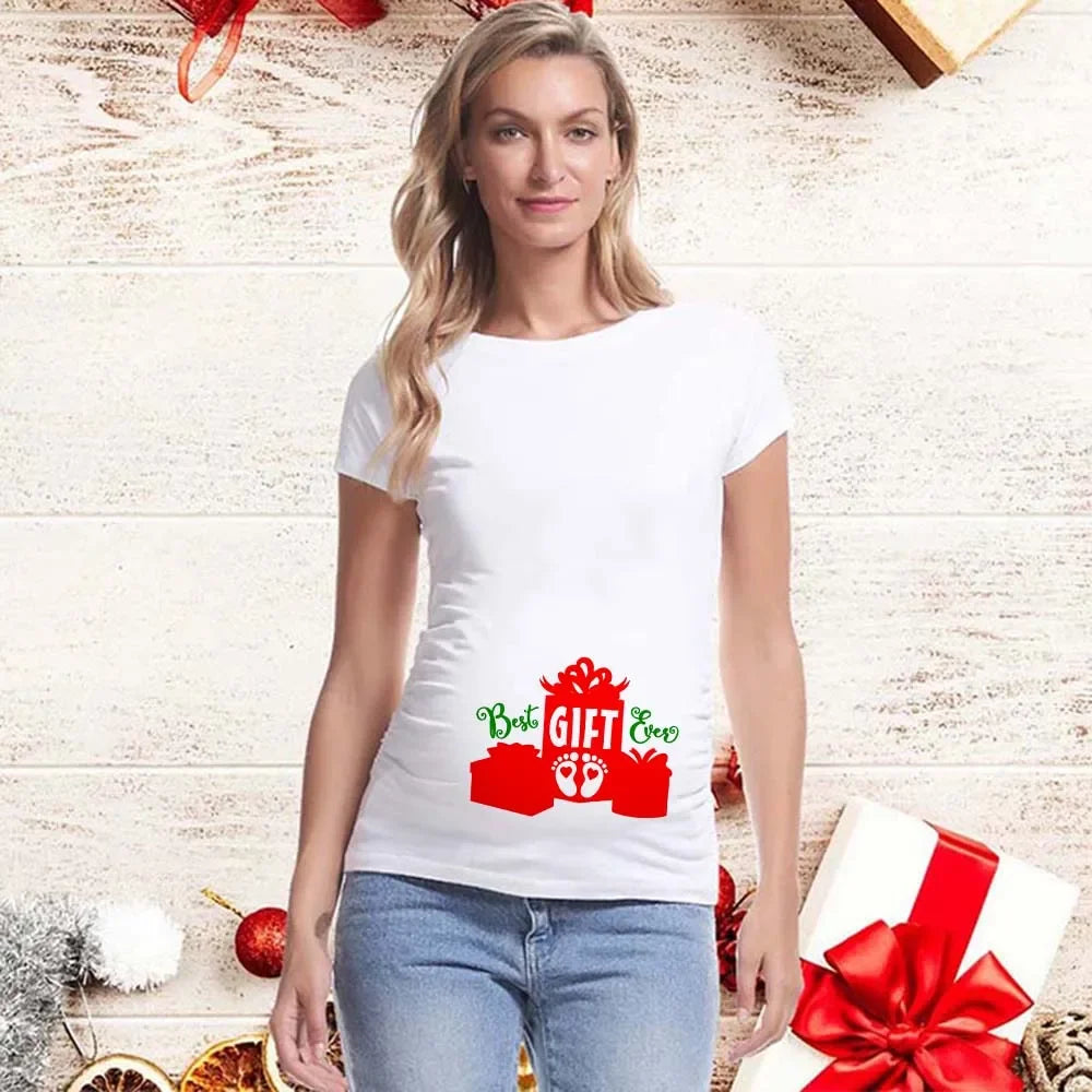 Best Gift 2025 Merry Christmas Maternity T-shirts It's My First Christmas Funny Print Pregnancy Anouncement Tops Tee Shirts
