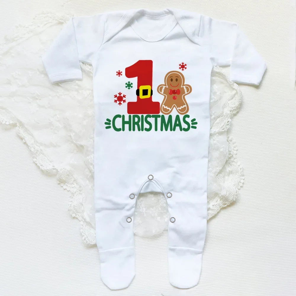 1st Christmas Babygrow Sleepsuit Boys Girls Cute Clothes Baby First Christmas Gift Toddler Xmas Sleepsuit Baby White Bodysuit