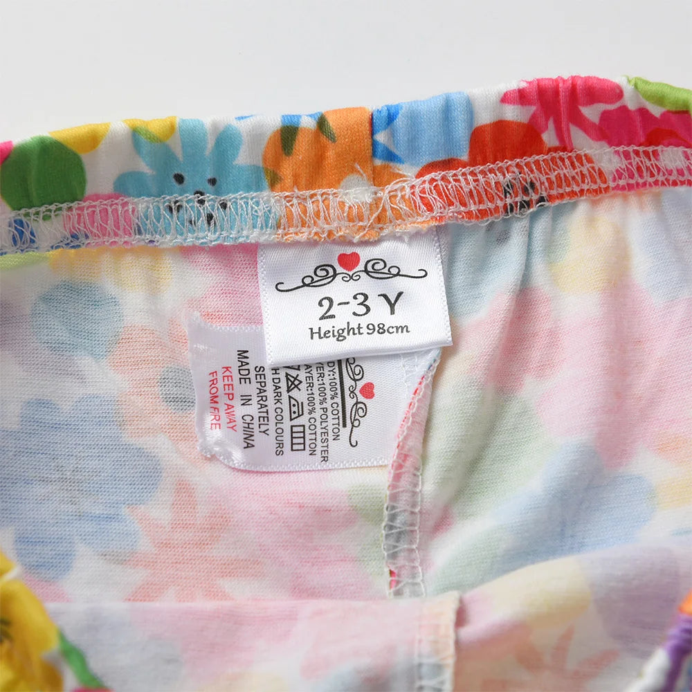 VIKITA Girls Clothing Sets for Summer Kids Rabbit Floral Print Cotton Short Sleeve T Shirt and Pants 2 Pcs Suit Clothes Sets