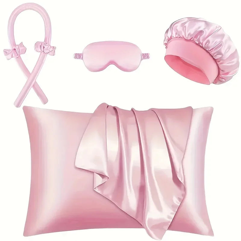 Styling Kit - Heatless Silk Curler with Sleeping Mask and Shower Cap for Women and Girls Beauty Kit for Travel and Home
