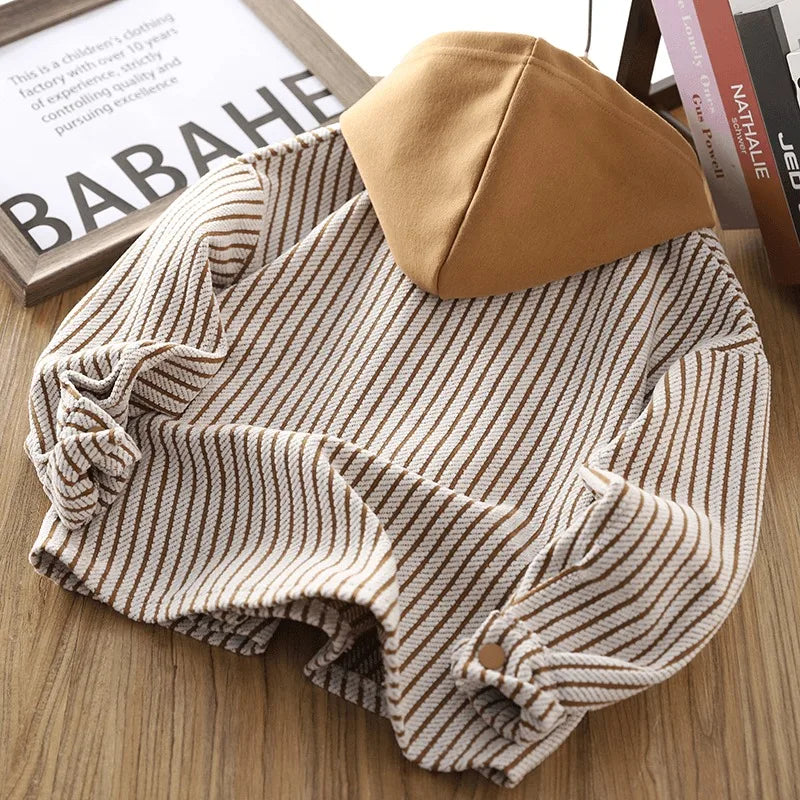 2025 Spring New Childrens 67 Striped Hooded Cardigan Sweatshirt