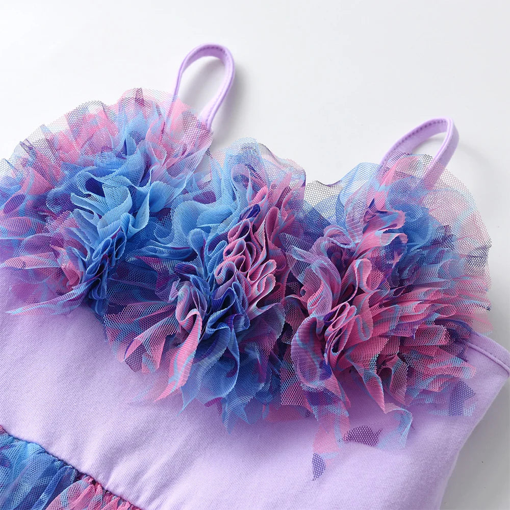 Girls Mermaid Print Tutu Dress with Tiered Tulle Skirt Kids Ruffle Colorful Ocean Starfish Print Birthday Party Performan Dress