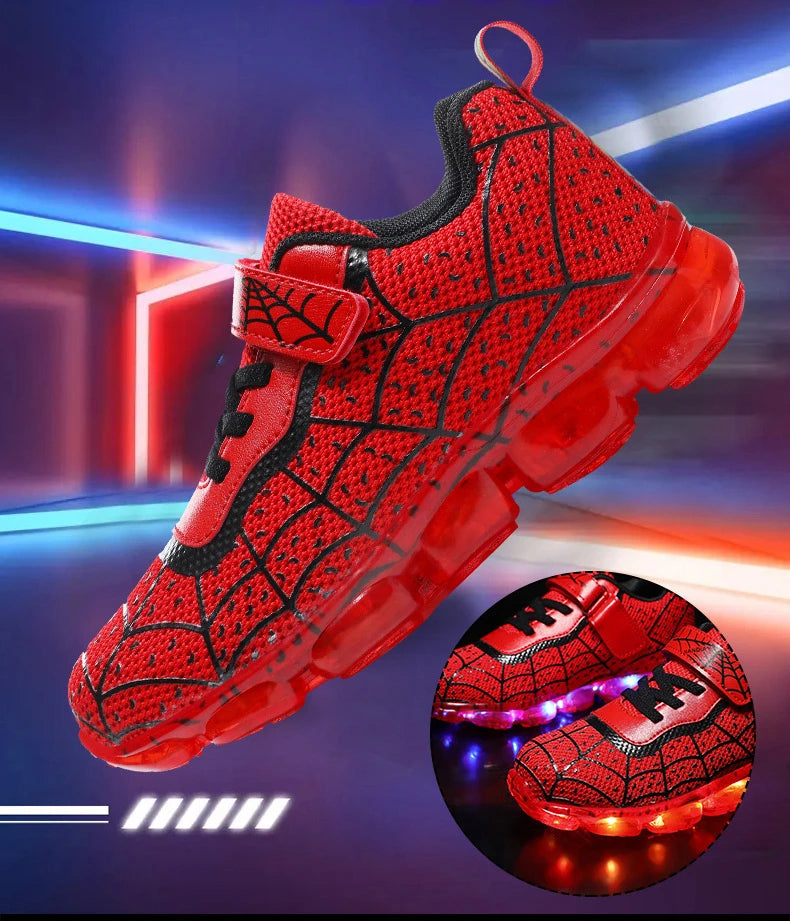 Disney Children Luminous PU Leather Red Shoes For Boys Girls LED Lighted Soft Baby Kids Sneakers Infant Tennis Size 25-35