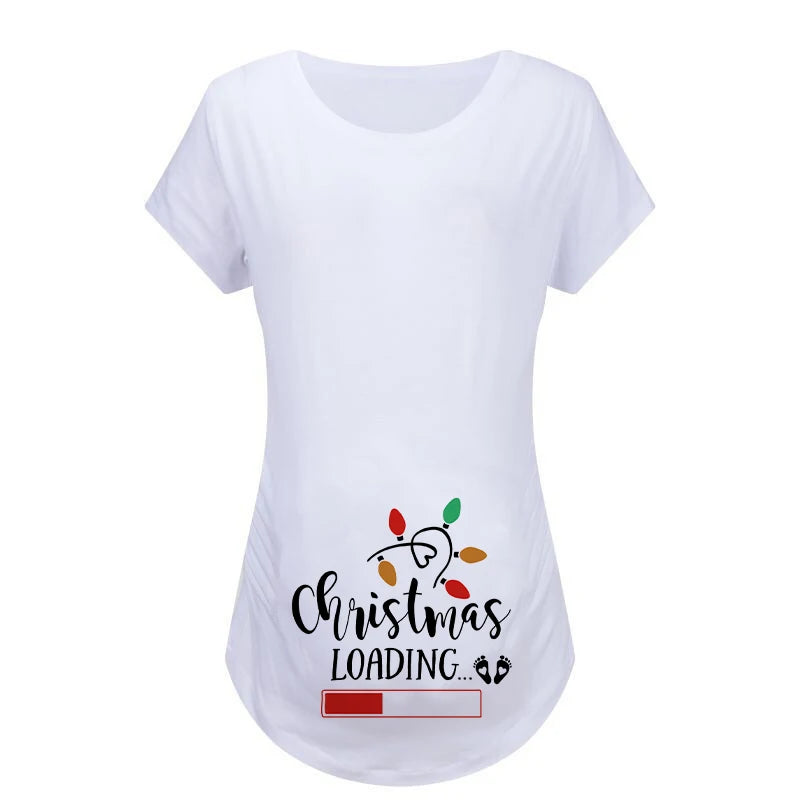 Christmas Womens Maternity T-shirt Santa Baby Printed Pregnant Women T Shirt Pregnancy Casual Short Sleeve T Shirt White Clothes