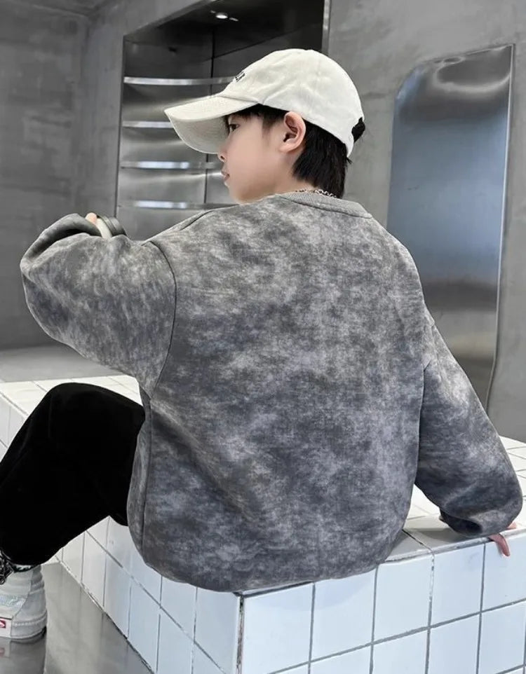 Boys' Middle/Big Kids 2025 New Spring/Autumn Long Sleeve Korean Style Edgy Loose Fit Sweatshirt Tops
