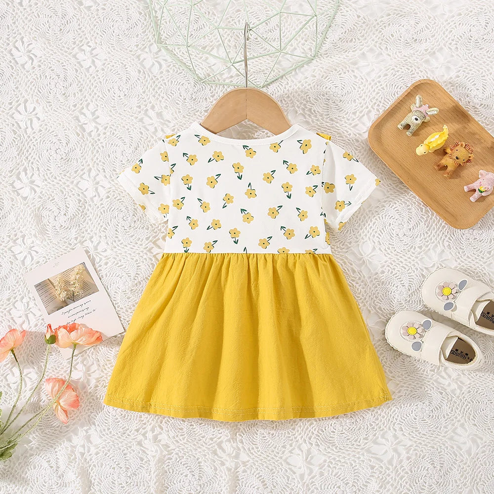 Summer New Style Fake Two Short Sleeved Baby Girl Dress, Small Floral Petal Collar Children'S Clothing (6-24 Months)