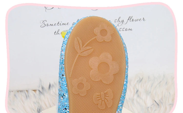 Disney Girls' Plush Slippers Frozen Cute Children's Princess Elsa Winter Cotton Slippers Baby Snow Home Pink Blue Shoes Size 23