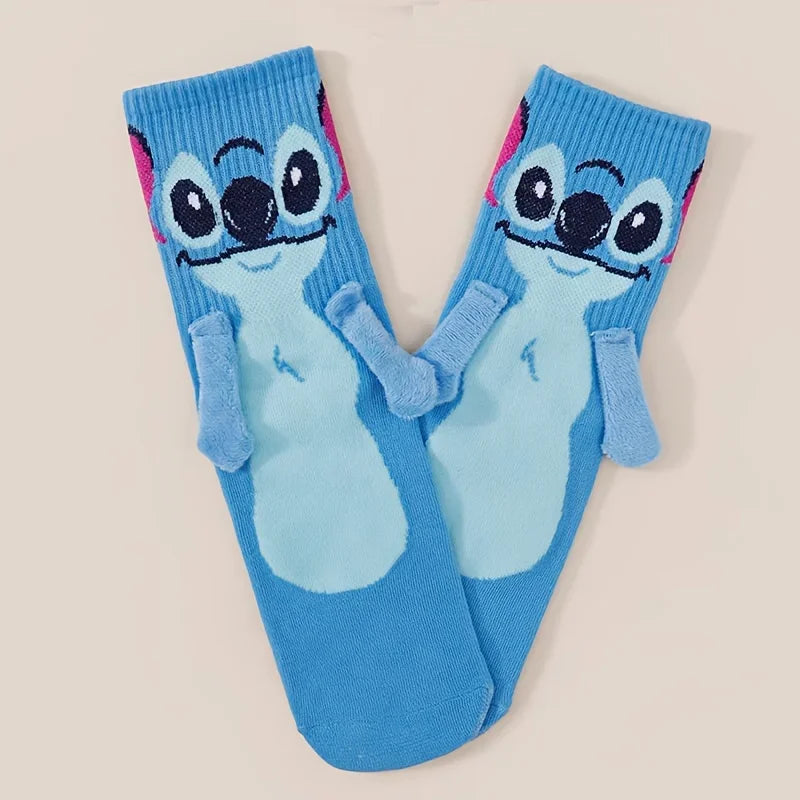 Stitch hand in hand sock sock female Japanese cartoon cartoon tube stack sock cute children Christmas sock gift