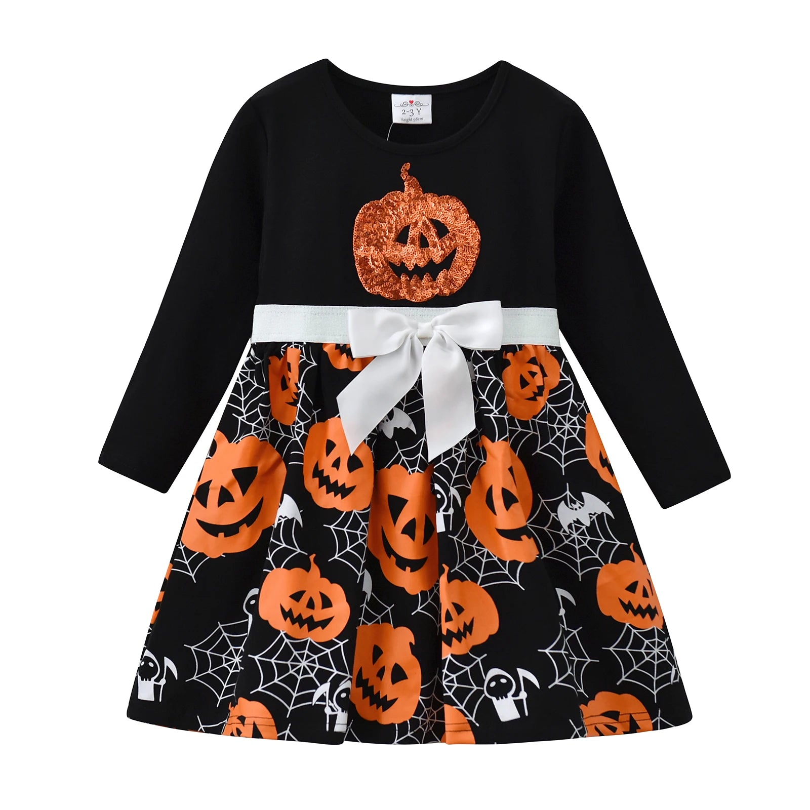 VIKITA Dress for Kids Girl Pumpkin Witches Bats Layered Mesh Tulle Princess Dress Children Cosplay Festival Halloween Costumes