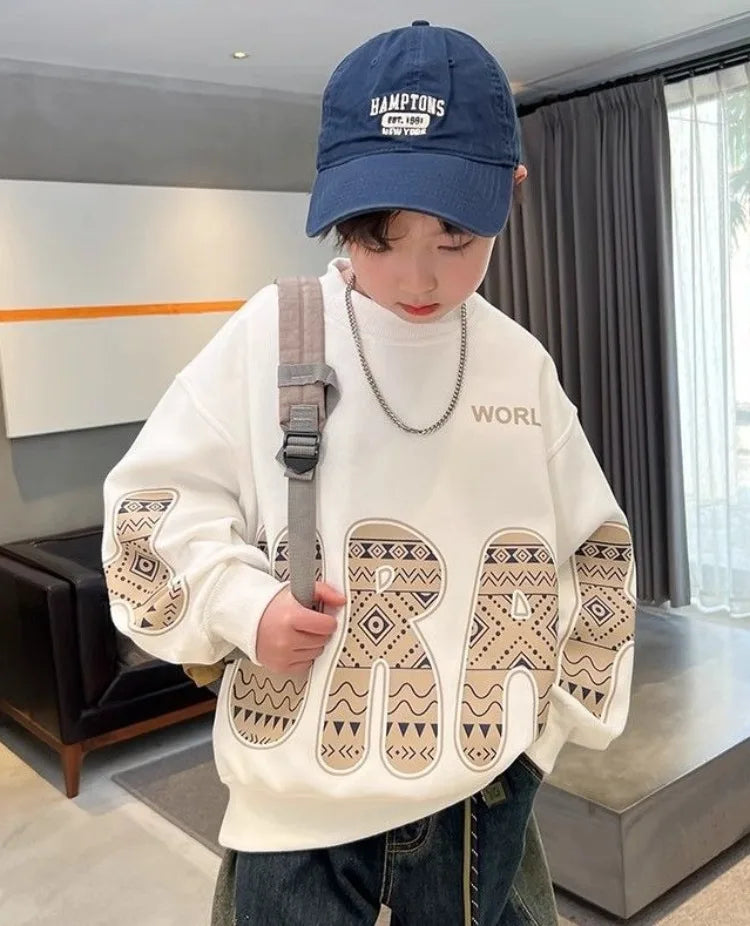 Boys' Medium-Large 2025 New Spring/Autumn Trendy No Hood Layering Top Sweatshirt