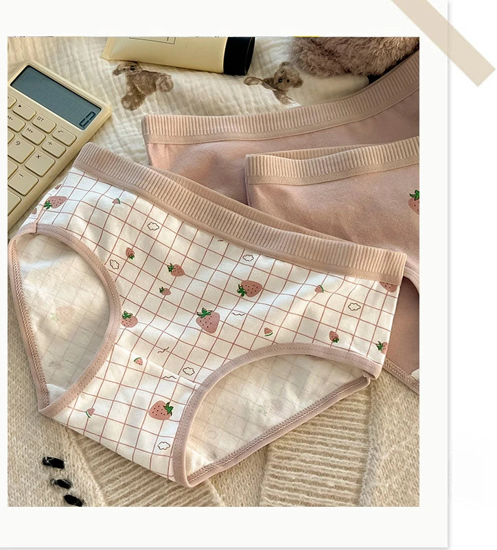 5PCS Kids Girls Cotton Soft Antibacterial Briefs Baby Cute Strawberry Print Panties 2+y Young Children Thin Breathable Underwear