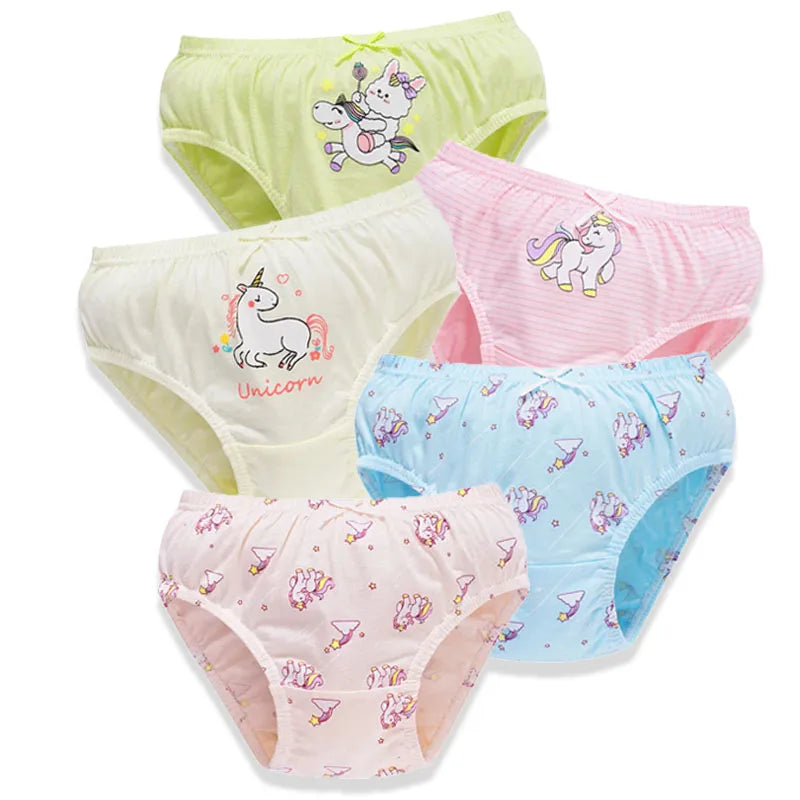5Pcs / Set Girls Underwear Cotton Cute Unicorn Pattern Little Girls Panties Breathable Comfort Kids Hipster Briefs
