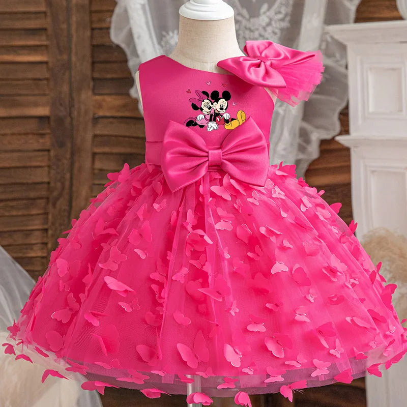 Mickey Minnie Mouse Girl Princess Dress Kid Clothes Party Birthday Outfits Evening Party Tulle Dress Wedding Wear Bowknot Dress