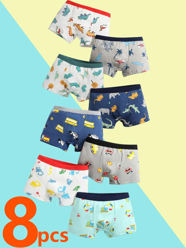 4/8 pcs Boys Boxer sets Briefs Kids Cotton Underwear Baby Underpants Teenager Cartoon Dinosaur Print Soft Children Panties 2-15Y