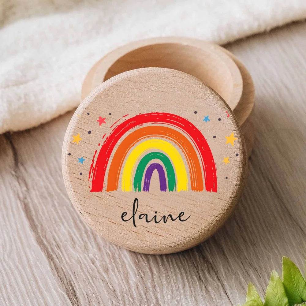 Personalised Baby Wooden Rainbow Tooth Box Milk Teeth Storage Collect Teeth Umbilical Save Gifts Custom Name Keepsake Boxes