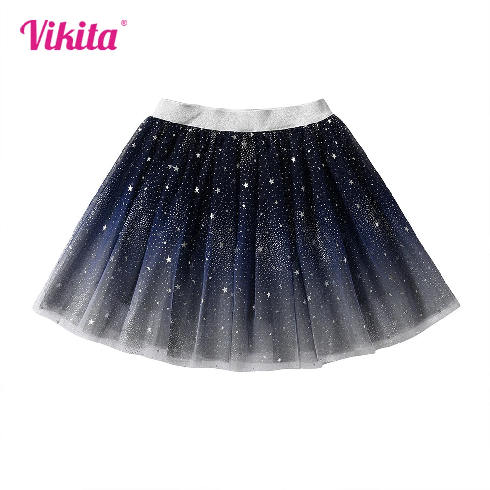 VIKITA Girls Gradient Dress Kids Star Sequined Appliqued Shiny Princess Dresses Kids Mini Ballet Mesh Skirts Children Clothes