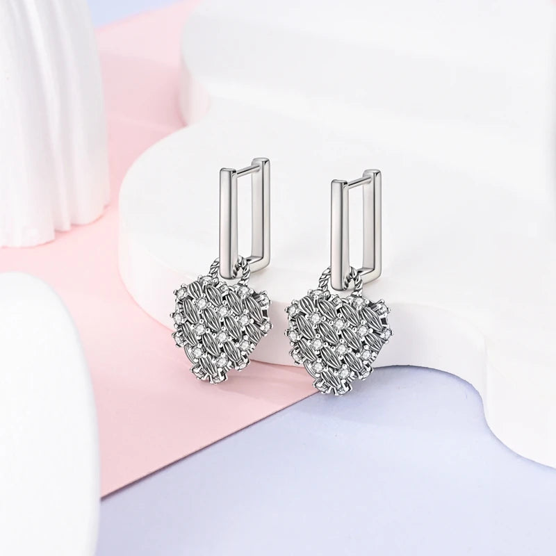 925 Sterling Silver Pave U Shape Heart Eardrop Earrings Hoop Earrings For Women Wedding Engagement For Girlfriend Birthday Gift