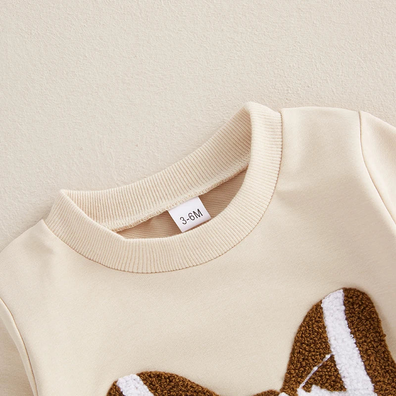 Adorable Baby Girls 2-Piece Football Theme Outfit with Long Sleeve Sweatshirt and Pants Set Cute Bow Embroidery Design