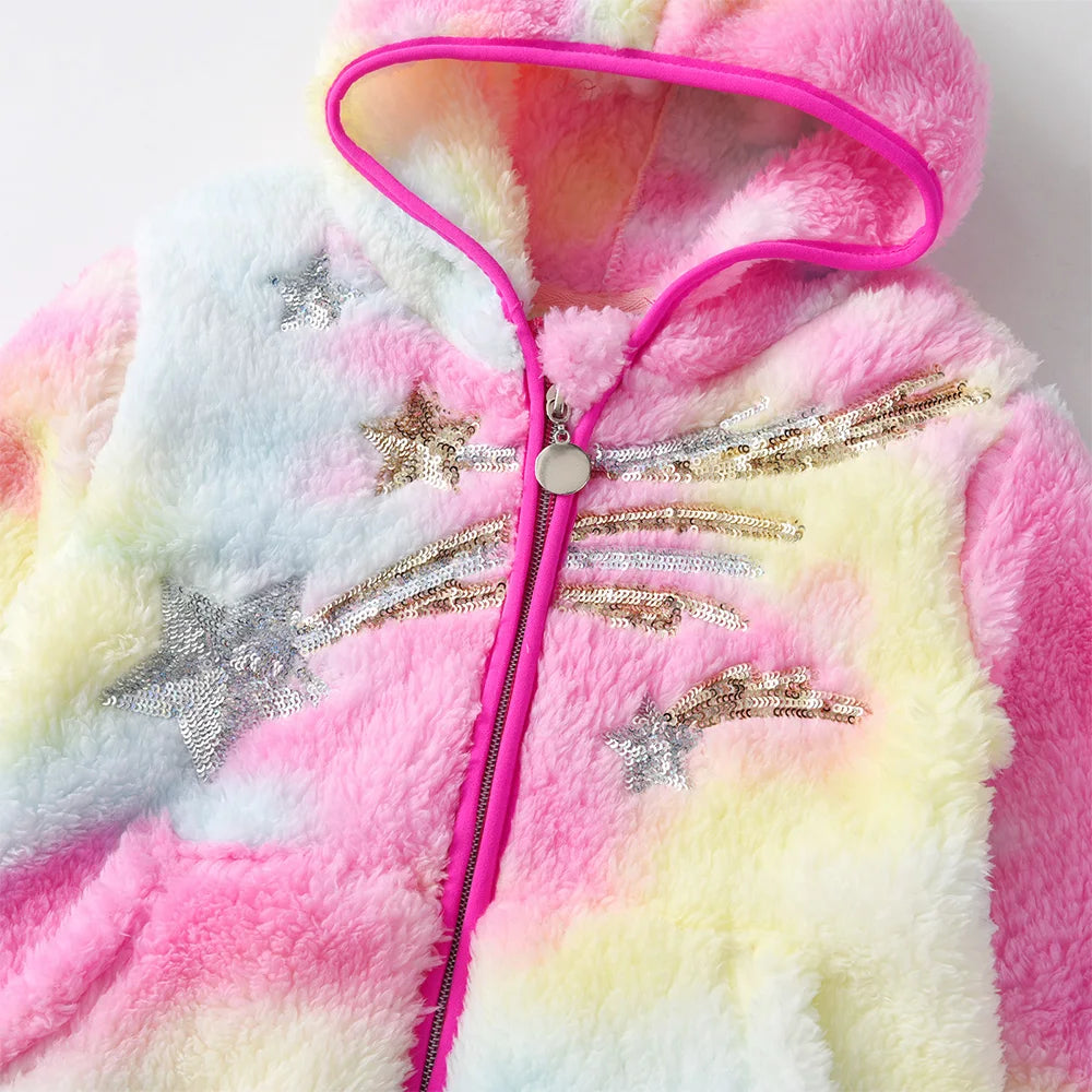 VIKITA Girl Autumn Spring Clothes Children Fleece Jacket Kids Star Sequined Wool Sweater Coat Jackets Children Clothing 3-12 Yrs