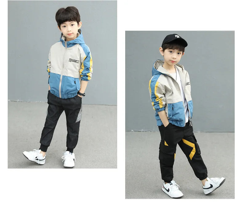 New Handsome Teenager Boys Hoodies Fashion Splicing Style Coat For Kids 3-12 Years Children Windbreaker Jacket