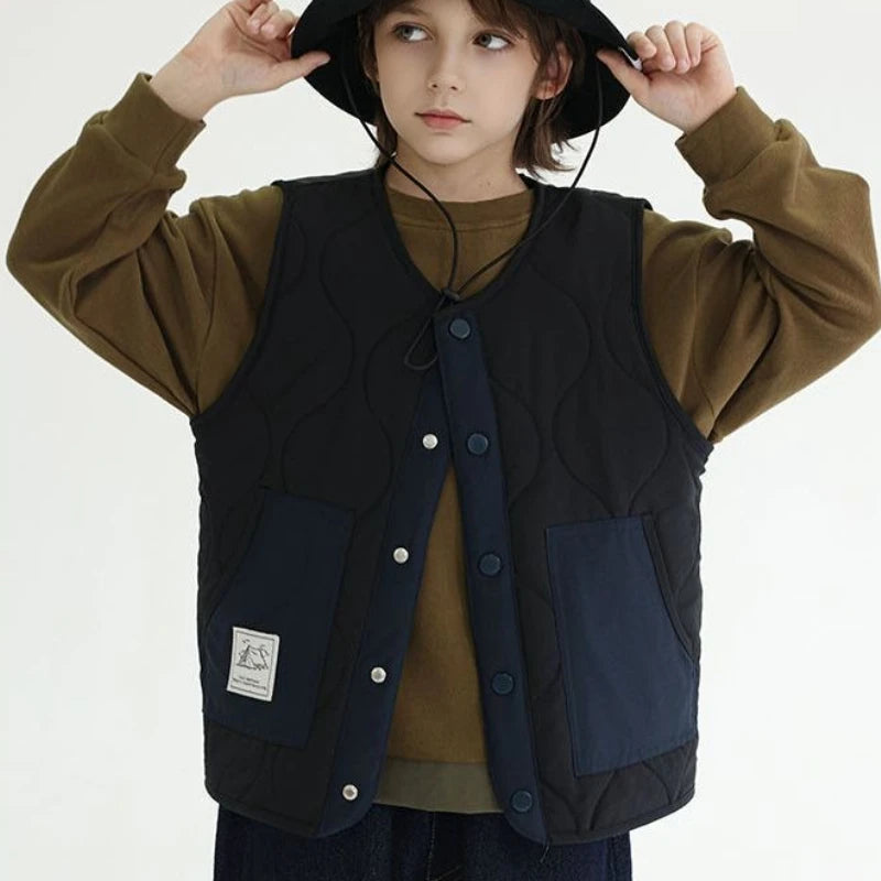 2025 New Winter Boys' Vest Stylish Children's Winter Jacket Baby Boy Sleeveless Waistcoat Outerwear for Toddler Boys