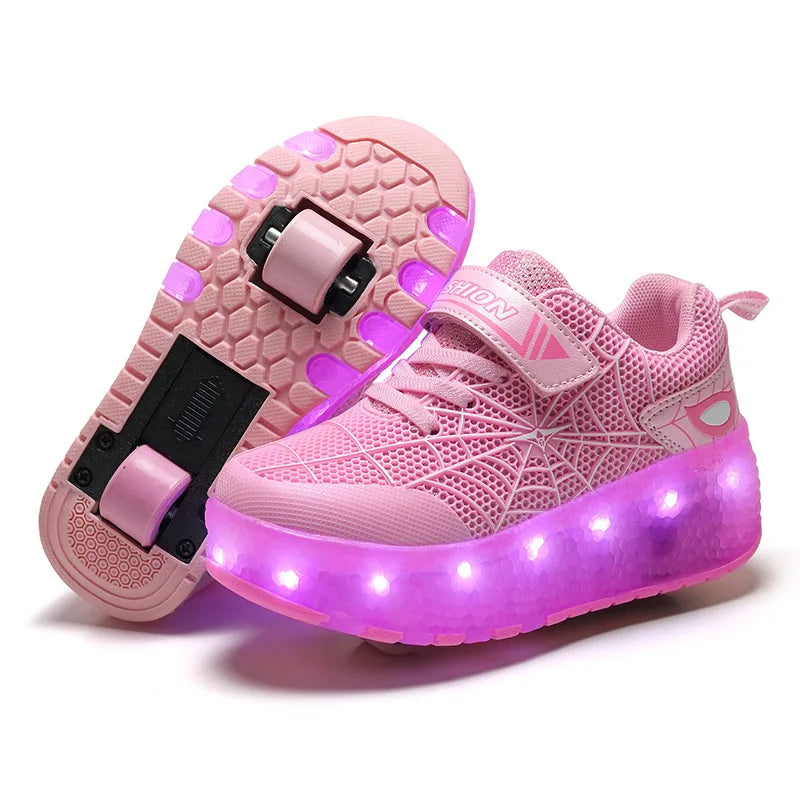 Boys Girls Roller Shoes LED Light Up USB Charging Children Roller Skate Casual Skateboarding Shoes Sports Shoes Kids Sneakers