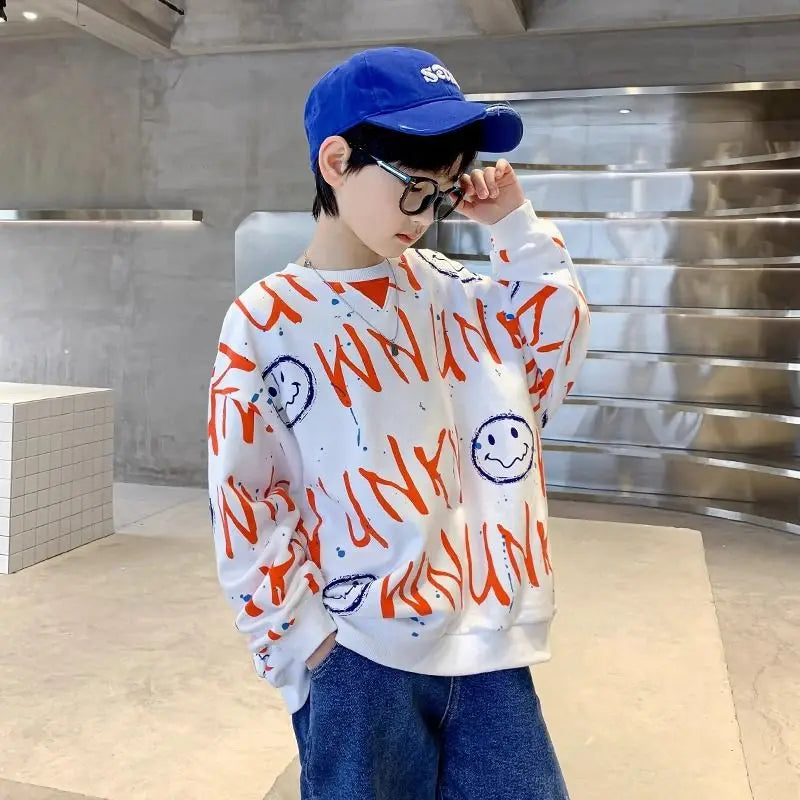 Boys' Medium-Large 2025 New Spring/Autumn No Hood Sassy Street-Style Long Sleeve Layering Top Sweatshirt